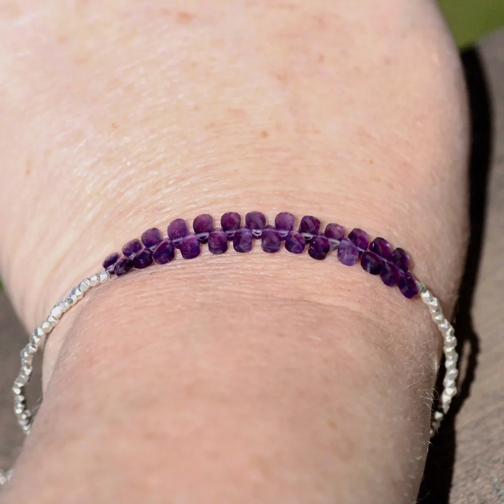 Handcrafted Natural Amethyst Bracelet Sterling Silver Karen Hill Tribe Beads - Picture 2 of 6
